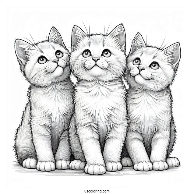 Three Realistic Kittens Looking Up