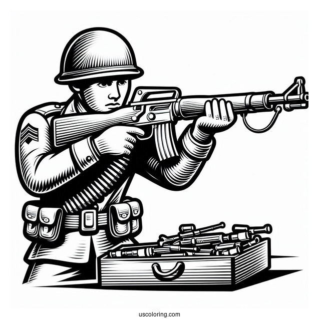 Classic Toy Soldier Coloring Page Aiming Gun