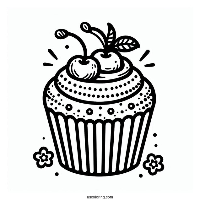 Cupcake With Cherries And Sprinkles To Color