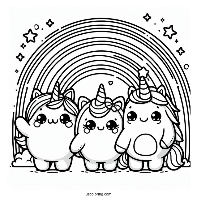 Simple Purple Rainbow Friends Coloring Page Waving