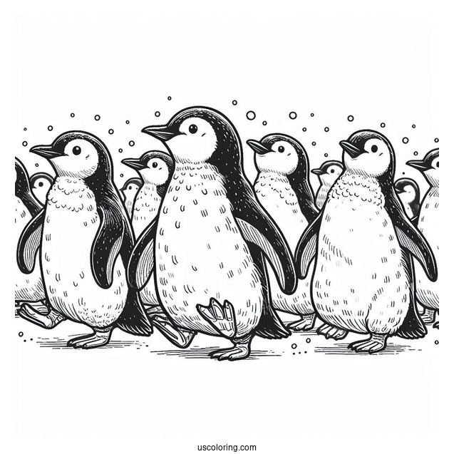 Marching African Penguins Coloring Sheet