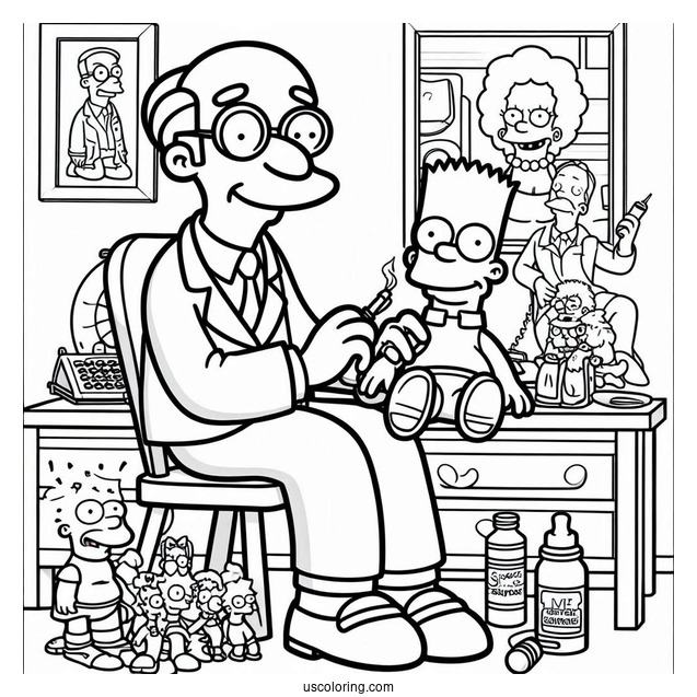 Simpsons Coloring Pages Of Mr Smithers In Front Of His Doll Collection
