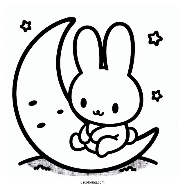 Kawaii Miffy Coloring Page Sitting On A Crescent Moon For Preschoolers