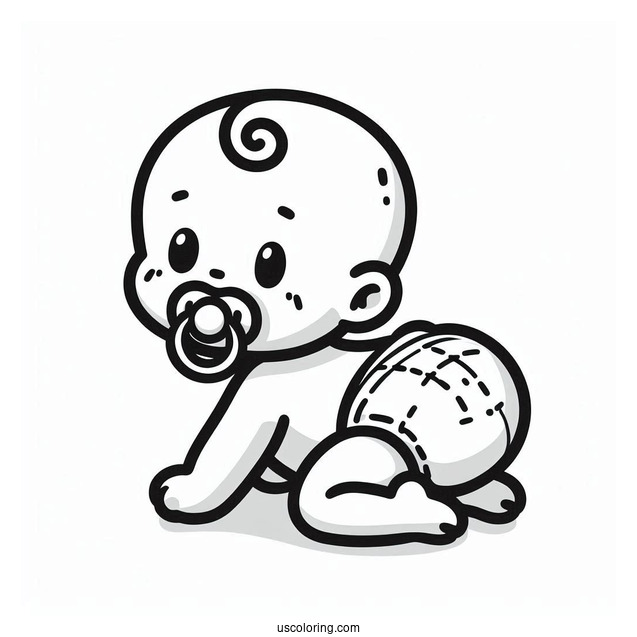 Simple Baby Coloring Page In A Diaper Wearing A Pacifier For Kids