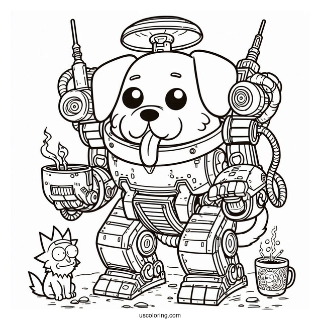 Rick and Morty Coloring Page Of Snuffles the Dog in Mech Suit