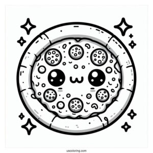 Kawaii Themed Pizza Coloring Sheet