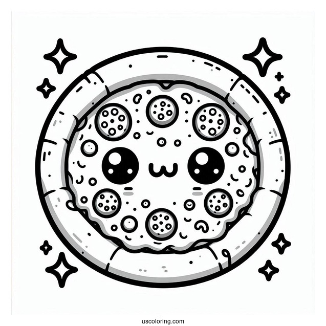 Kawaii Themed Pizza Coloring Sheet