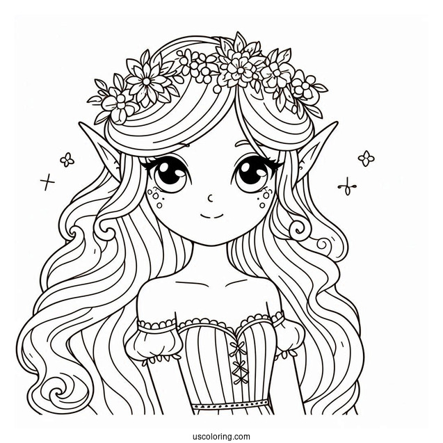 Coloring Sheet Of a Girl Elf To Color