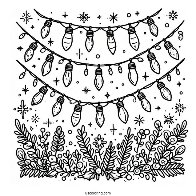 Full Page Of Festive Christmas Lights To Color