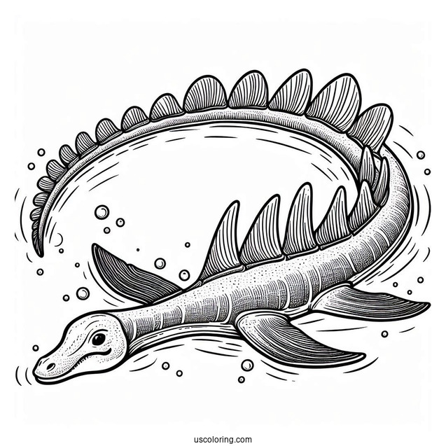 Plesiosaur Vertebra Dinosaur Swimming Coloring Sheet