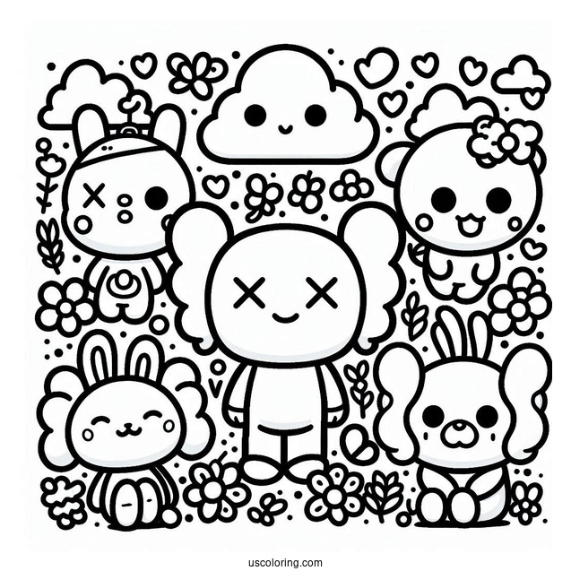 Kawaii Chibi KAWS Coloring Page Companion For Preschoolers
