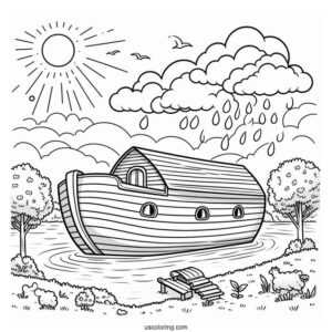 Simple Noah's Ark Coloring Page Before The Flood For Preschoolers