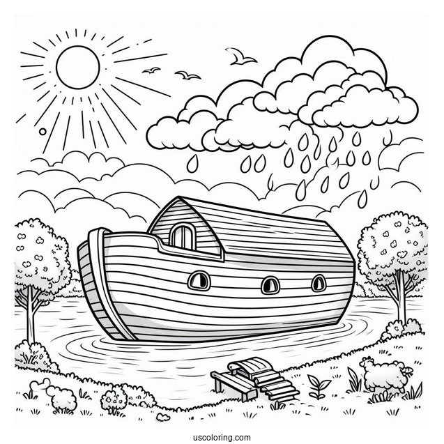 Simple Noah's Ark Coloring Page Before The Flood For Preschoolers