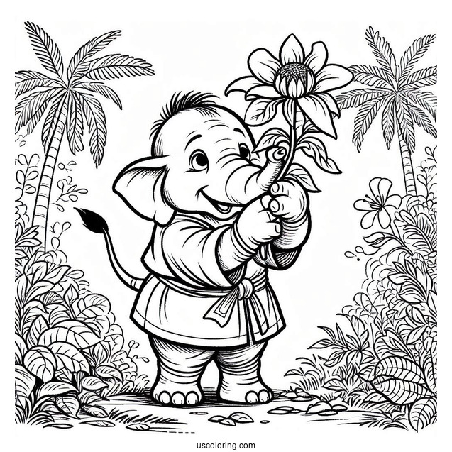 Jungle Book Coloring Page Of Hathi Holding Plant With His Trunk