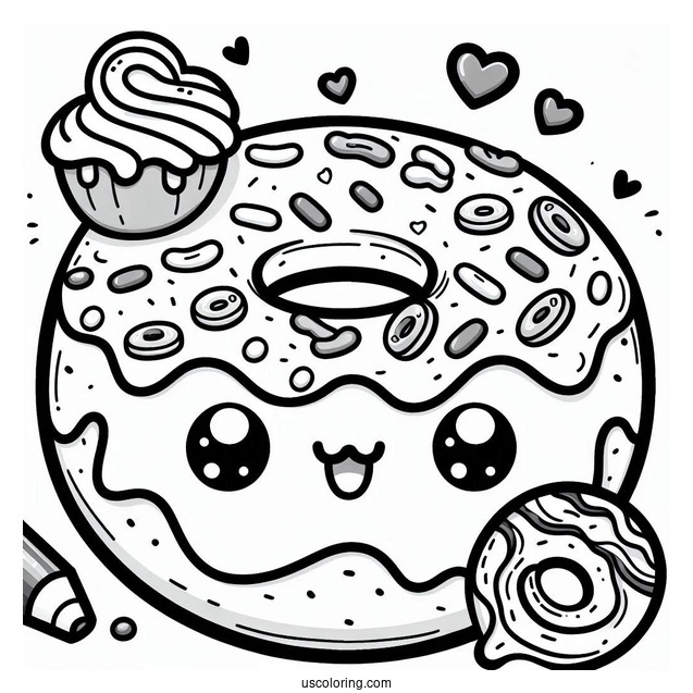 Donut Kawaii Art Coloring Page For Adults