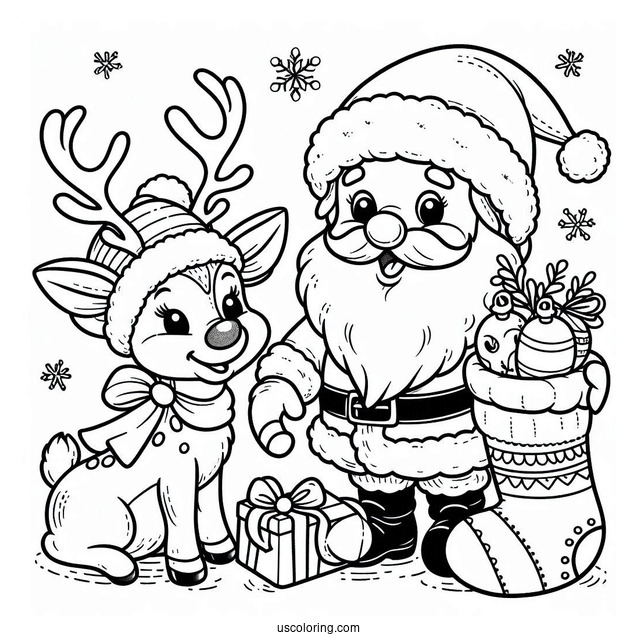 Coloring Sheet Of Santa And Rudolph