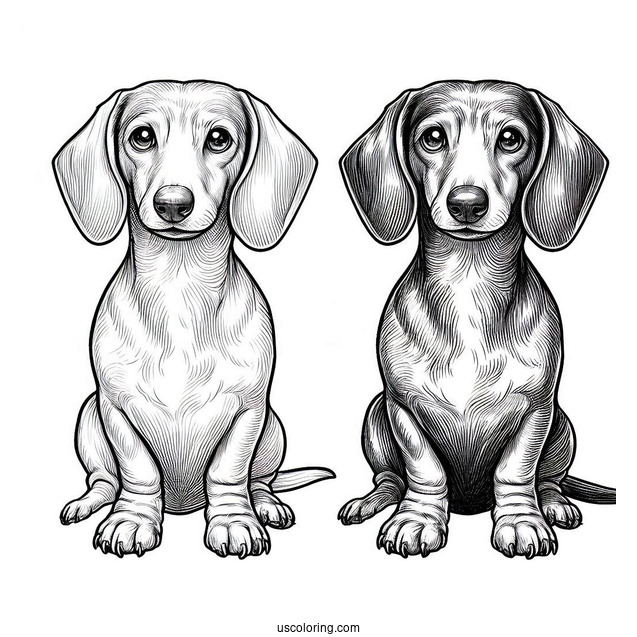 Realistic Dachshund Coloring Page Sitting