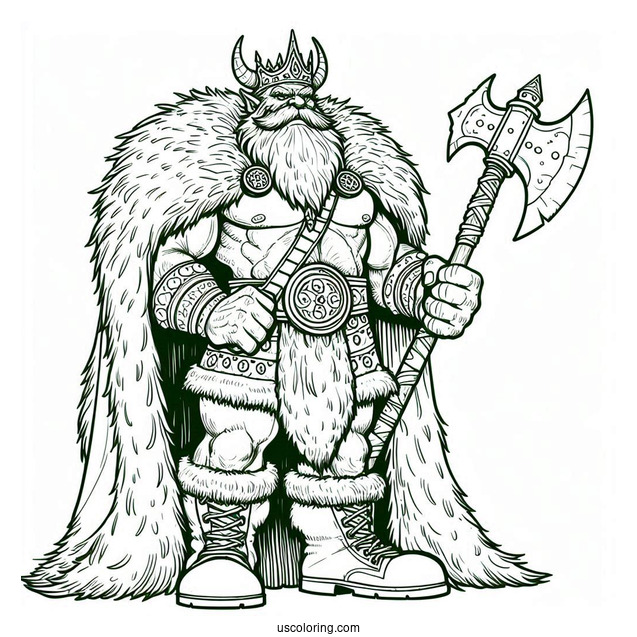 Hulk Coloring Page Wearing A Furry Cape And Holding An Axe