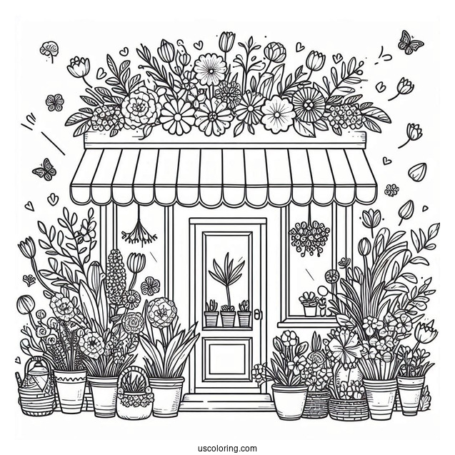 Spring Coloring Page Flower Shop