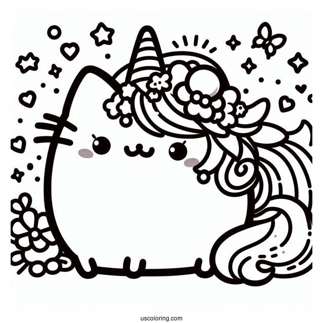 Kawaii Unicorn Pusheen Coloring Sheet