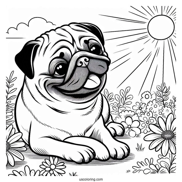 Happy Pug Resting In The Sun To Color