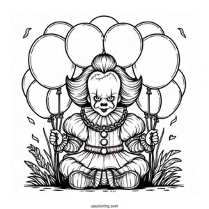 Pennywise Surrounded By Balloons Coloring Page