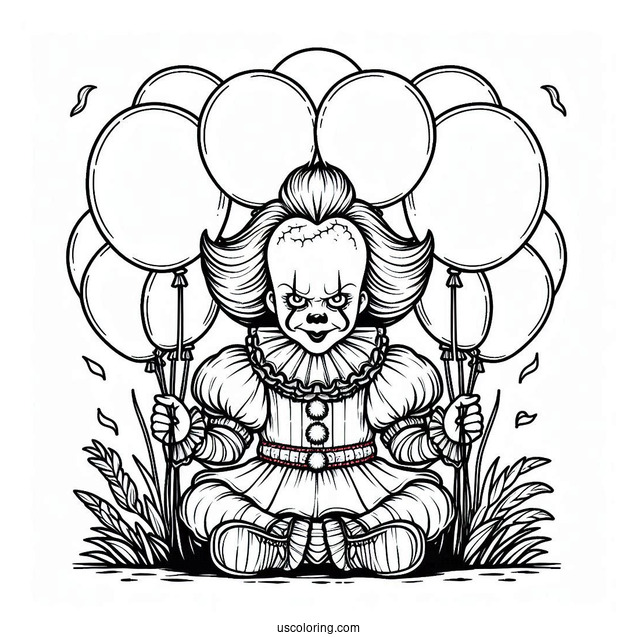Pennywise Surrounded By Balloons Coloring Page