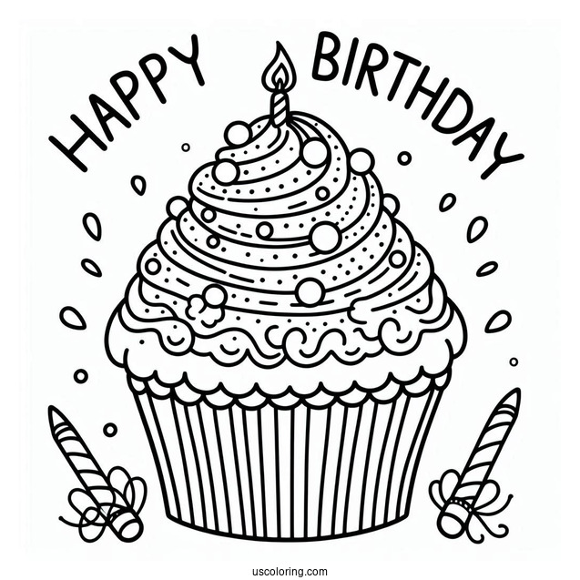 Happy Birthday Cupcake Coloring Sheet