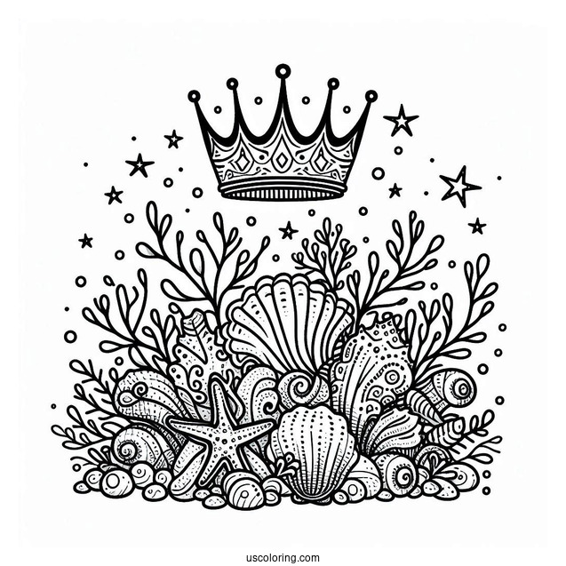 Coloring Sheet Of Coral And Shell Crown