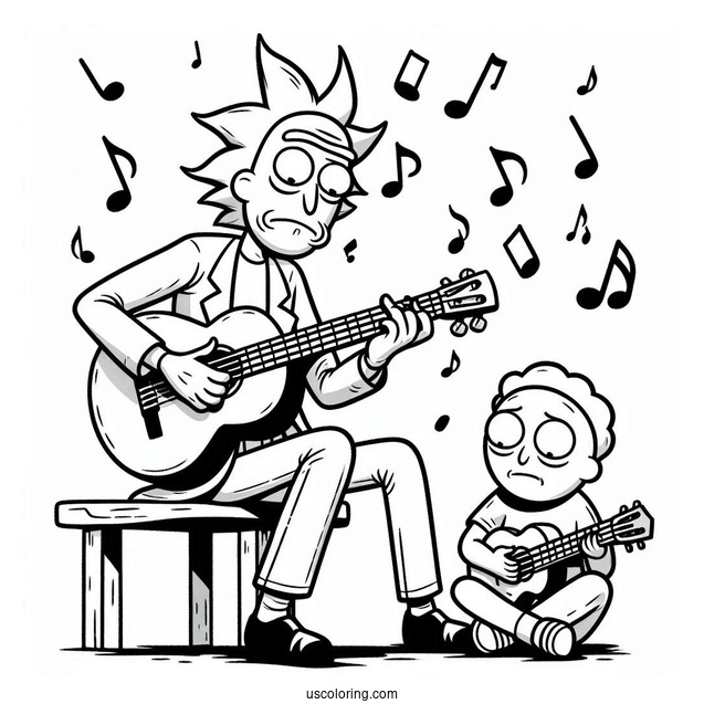 Rick And Morty Playing Music Coloring Page