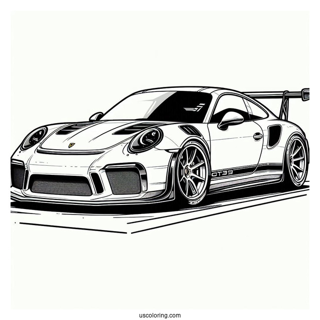 Easy Porsche Coloring Page GT3 RS Outline For Kids