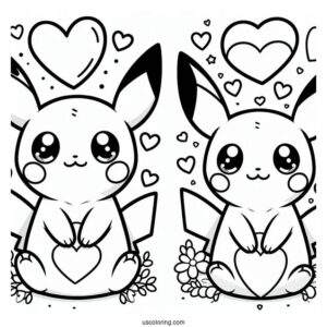 Cute Coloring Page Of Easy Pikachu With Love Hearts For Preschoolers