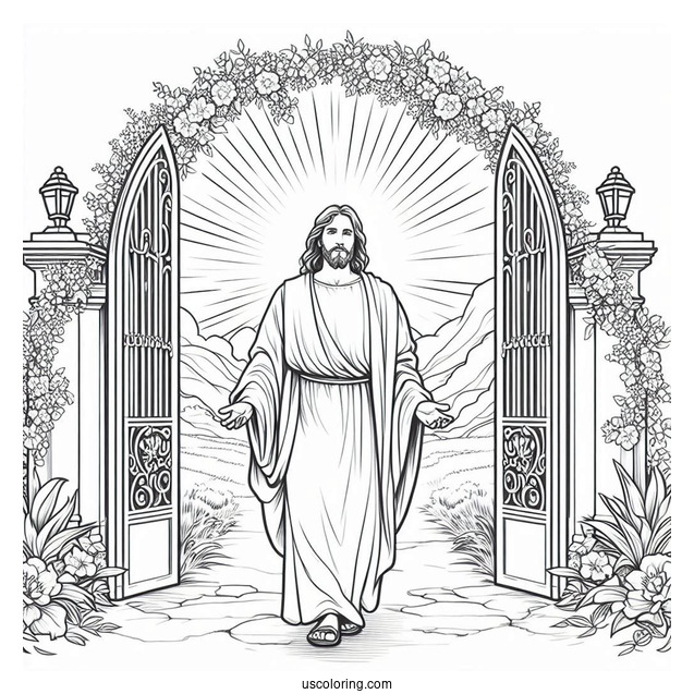 Jesus Coloring Page At The Pearly Gates