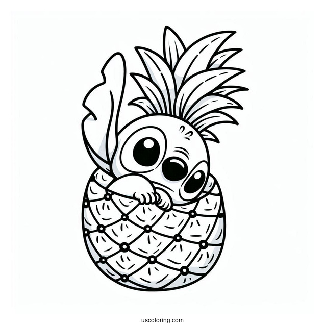 Funny Stitch With Pineapple Coloring Page Head For Preschoolers