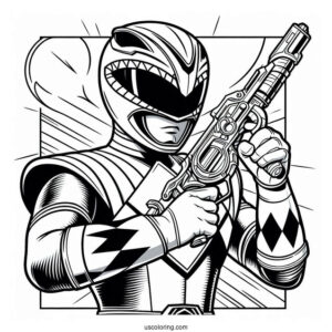 Power Ranger Holding Gun And Sword Coloring Sheet