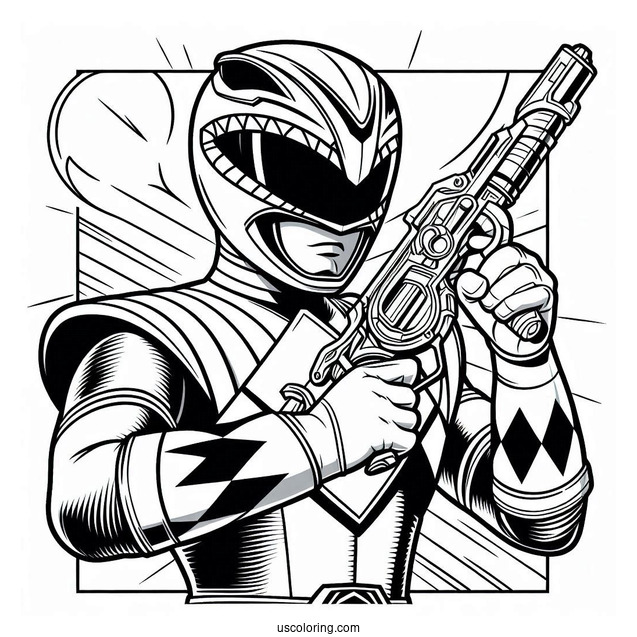 Power Ranger Holding Gun And Sword Coloring Sheet