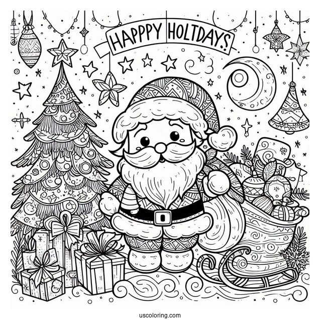Happy Holidays With Santa To Color