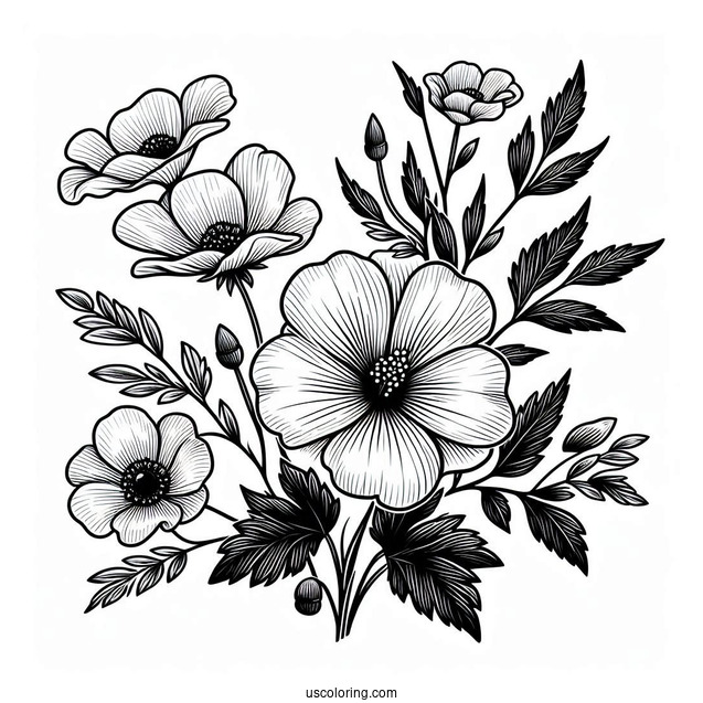 Flower Coloring Pages Of Hibiscus With Anemones