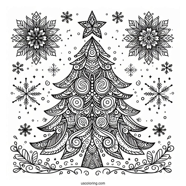 Christmas Tree Mandala Coloring Page