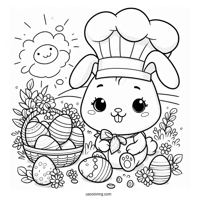 Rabbit Chef Painting Easter Coloring Page Of Eggs