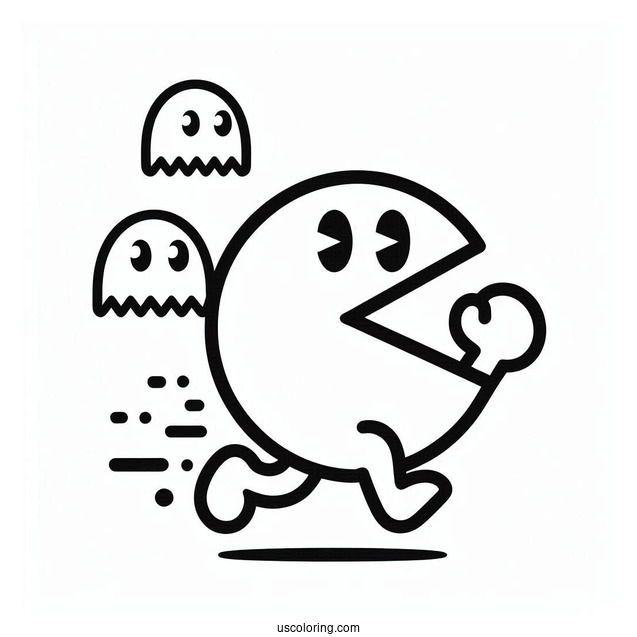 Iconic Pac-Man Coloring Page And Ghosts Outline For Preschoolers