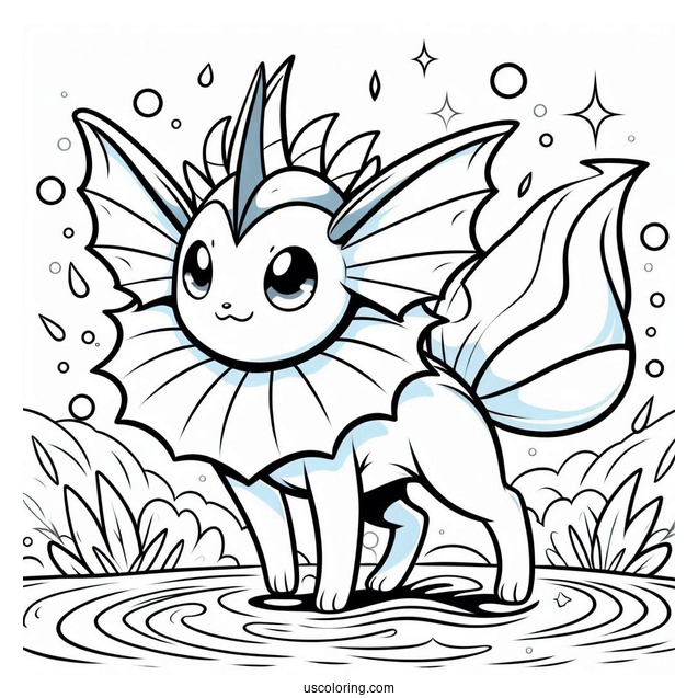 Coloring Sheet Of Vaporeon On Water