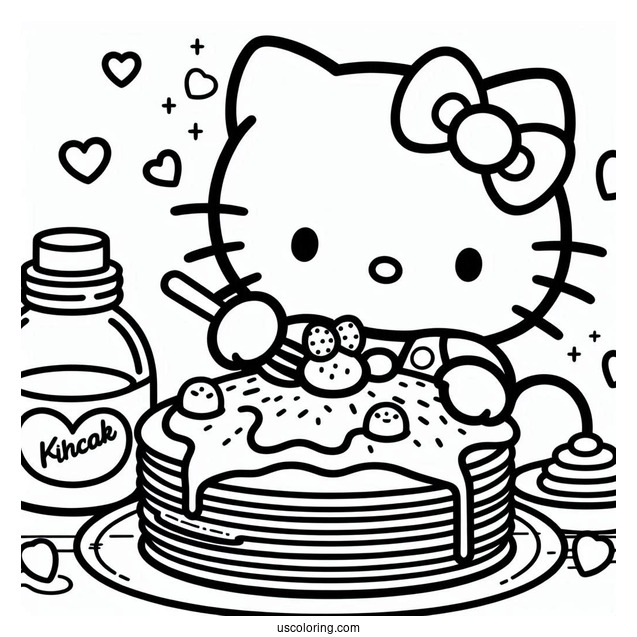 Hello Kitty Making Pancake Coloring Page For Kids