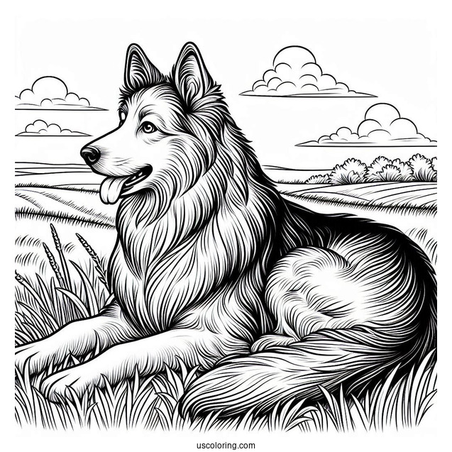 Sheepdog Resting In Field To Color