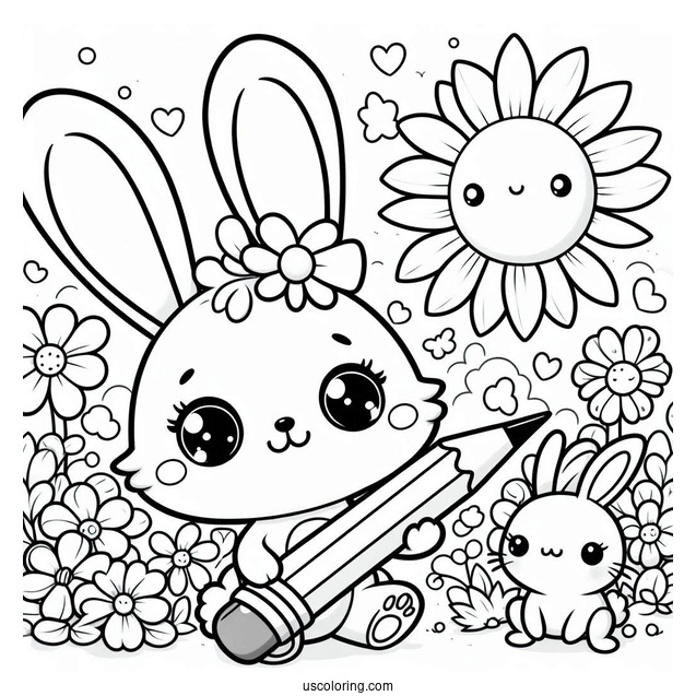 Sunny Bunnies Coloring Page Of Shiny Holding A Pencil