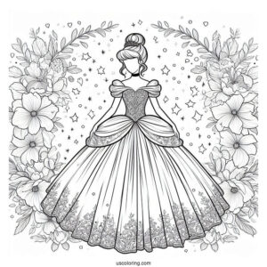 Beautiful Cinderella Dress With Flower Background