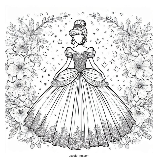Beautiful Cinderella Dress With Flower Background