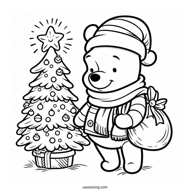 Pooh Dressed As Santa With Christmas Tree