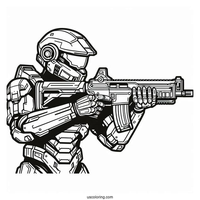 Futuristic Soldier Coloring Page Outline