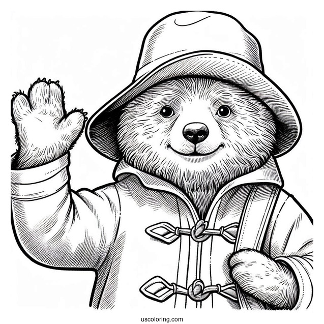 Paddington Coloring Page Waving His Hand